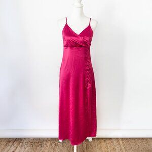 En Crème Satin Slip Midi Dress Pink M Cocktail Slip Spaghetti Silky Y2K Formal